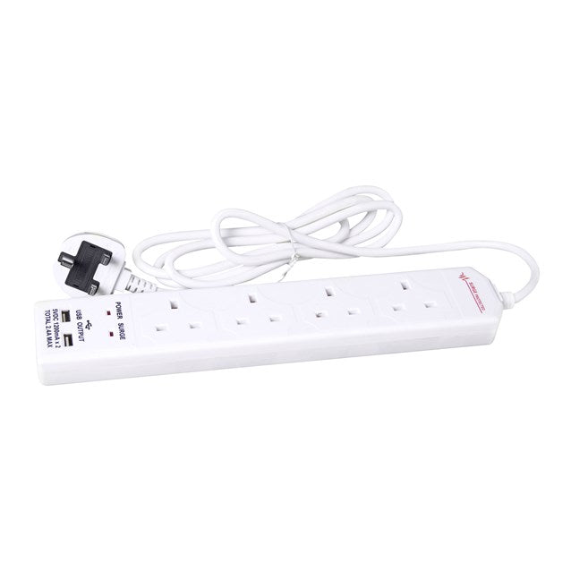 Multiprise parasurtenseur 4 prises 2m avec 2 ports USB 2.4A