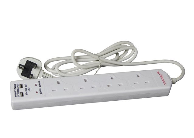 Multiprise parasurtenseur 4 prises 2m avec 2 ports USB 2.4A