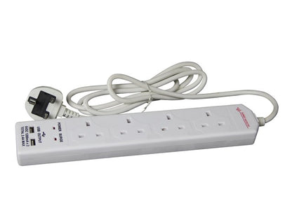 Multiprise parasurtenseur 4 prises 2m avec 2 ports USB 2.4A