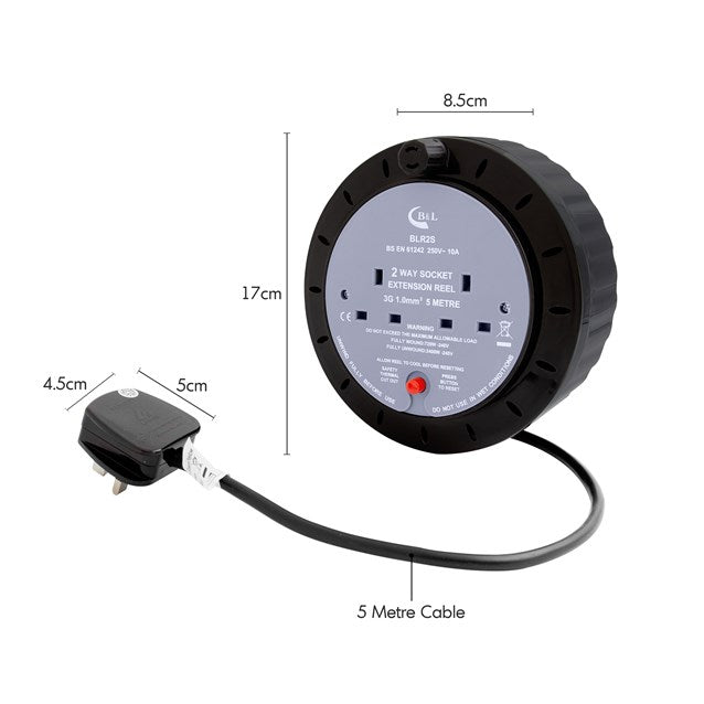 2 Way 5M Cable Reel - 10A