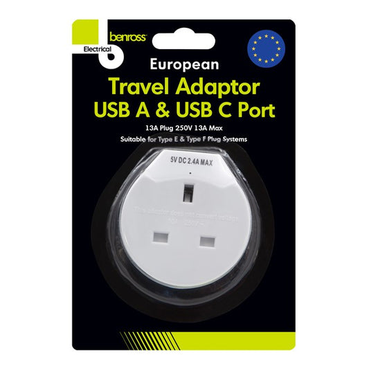 Adaptateur de voyage européen 1 voie 2 x USB A/C