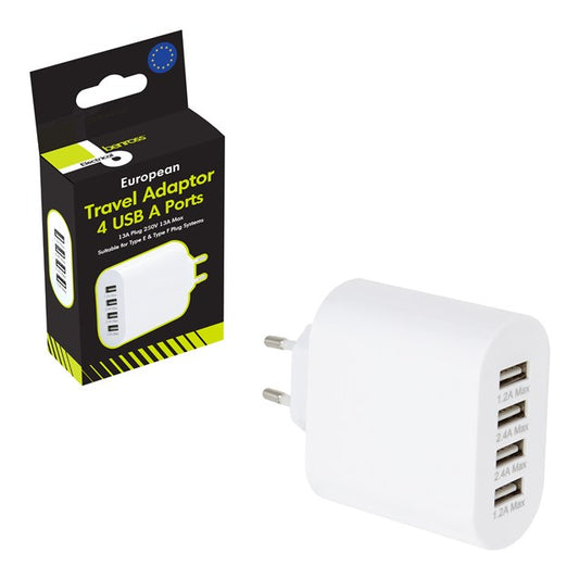 Adaptateur de voyage 2 broches Euro 4 ports USB