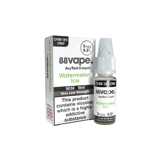 88Vape Anytank Watermelon Ice 3mg E-Liquid - 10ml Bottle