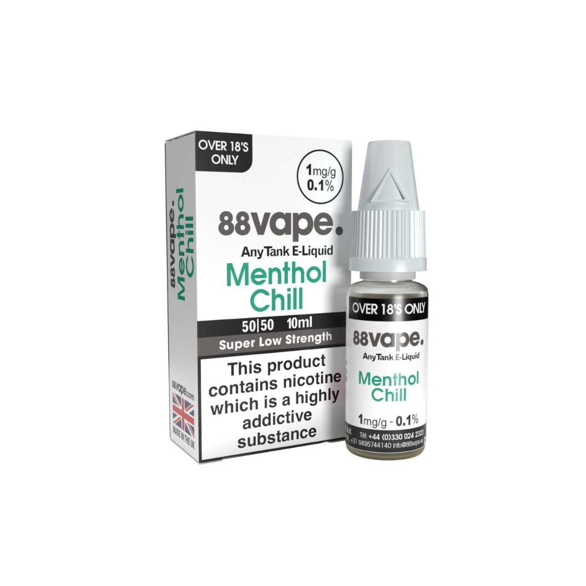 88Vape Anytank Menthol Chill 1mg E-Liquid - 10ml Bottle