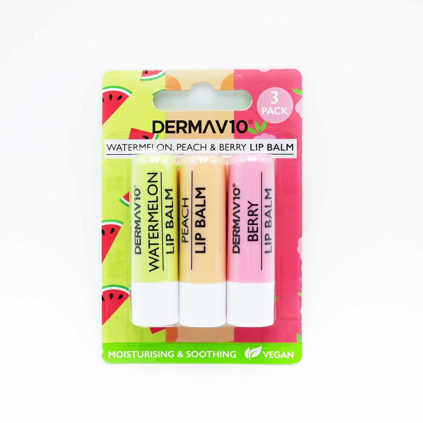 DERMA V10 TRIO LIP BALM (W MEL PEACH BERRY) 3PK