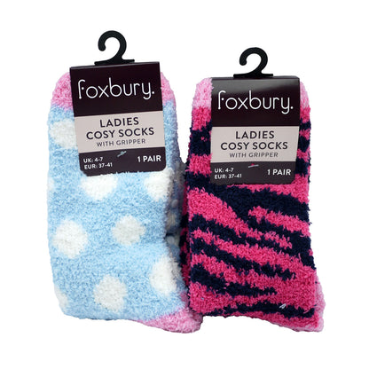 FOXBURY LADIES COSY SOCKS WITH GRIPPER UK 4-7