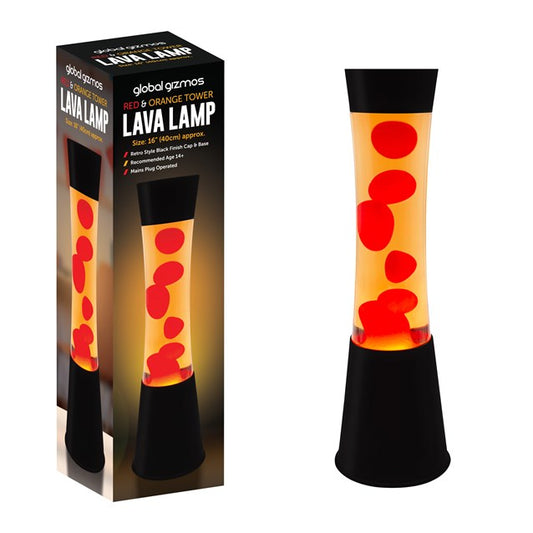 16" Lava Lamp Tower-Orange Liquid, Red Wax