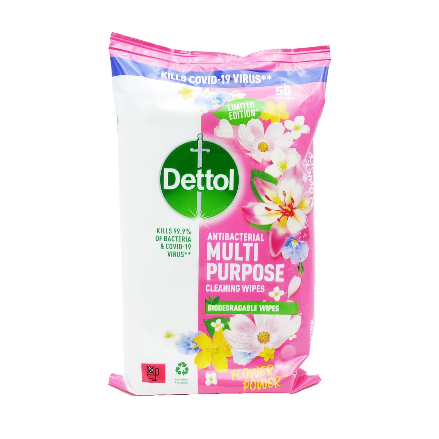 DETTOL MULTI PURPOSE WIPES FLOWER POWER 50'S