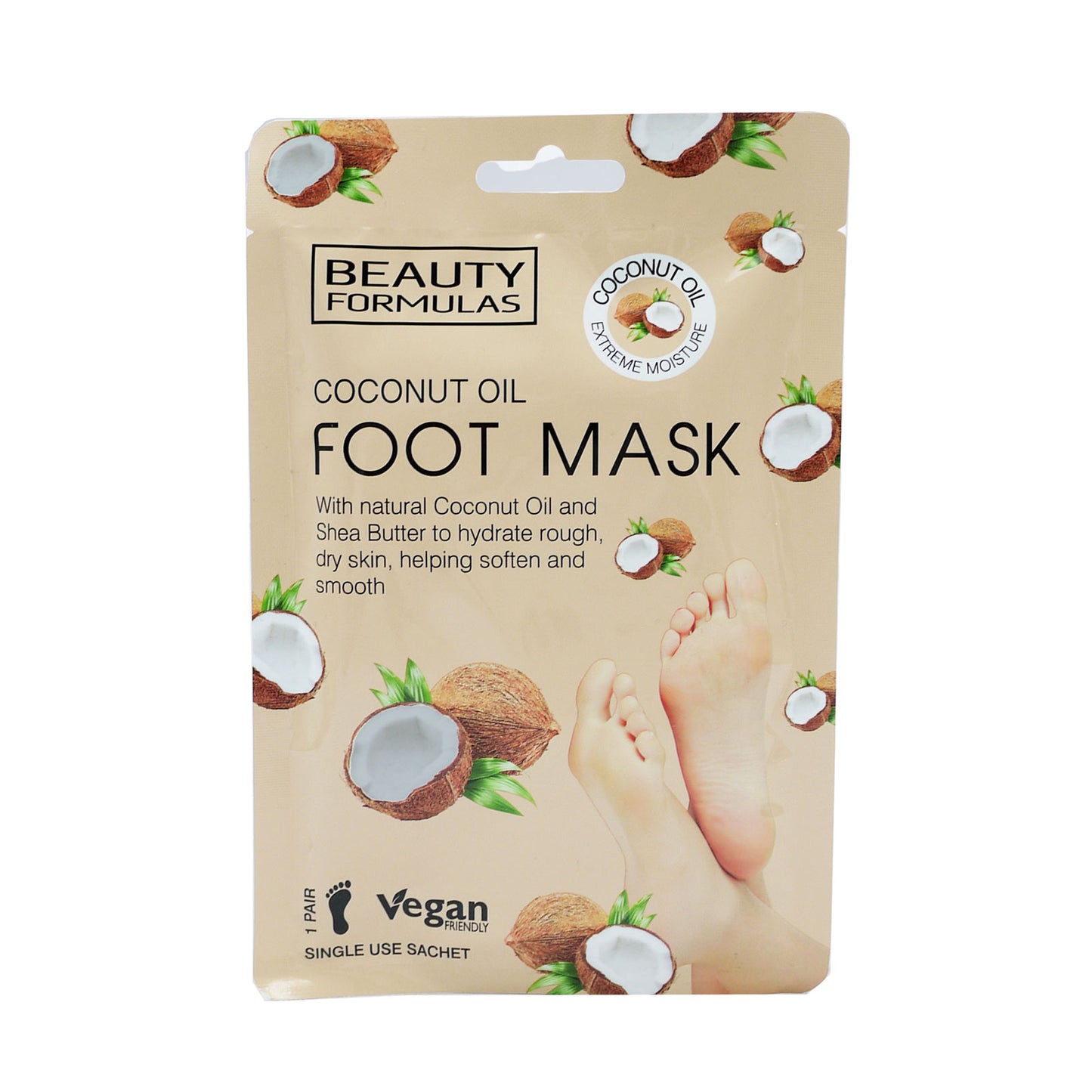 BEAUTY FORMULAS FOOT MASK COCONUT OIL 1PAIR