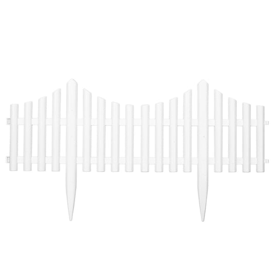Interlocking Plastic Lawn Border Edging Flexible White Picket Fence Garden Borders - 3 Pieces Total