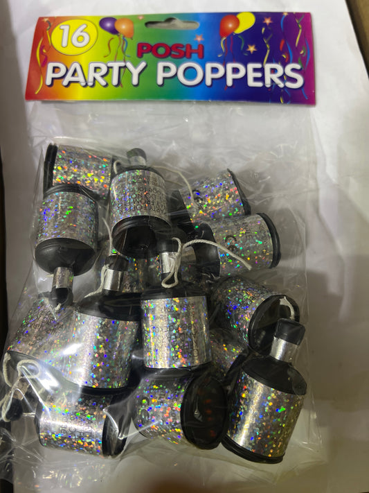 16 party poppers silver