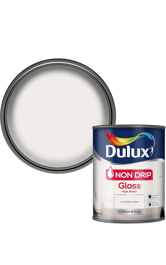 Peinture brillante Dulux antigoutte pour bois et métal - Blanc pur éclatant 750 ml