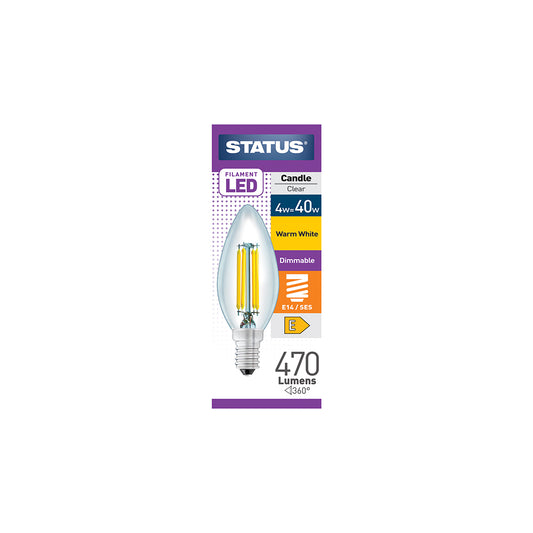 4W = 40W = 470 lumens - Dimmable - LED à filament - Flamme - SES - Transparent - Blanc chaud - Boîte de 1