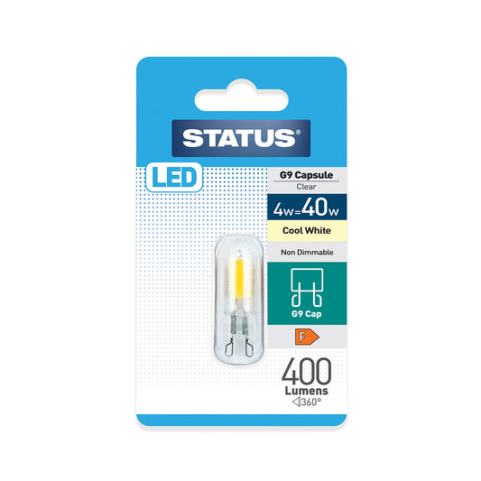 4w = 40w = 400 lumens - LED - G9 - Cool White - non dimmable - 1pk in a trapped blister