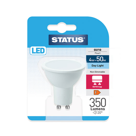 4w = 50w = 350 lumens -LED - GU10 - 100° - Pearl - Day Light - 6500k - 1 pk in a Trapped Blister