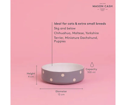 Jolie gamelle grise à pois de 13 cm pour animaux de compagnie | Solution d'alimentation élégante.