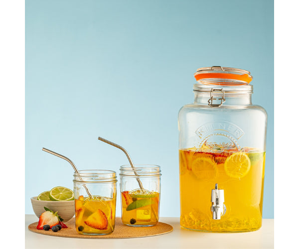 Distributeur de boissons rond de 5 litres avec couvercle à clip | Distributeur de boissons rafraîchissantes pour fêtes.