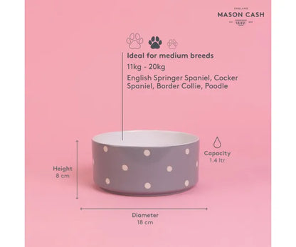 Jolie gamelle grise à pois de 18 cm pour chien | Trouvez la solution parfaite pour nourrir votre animal.