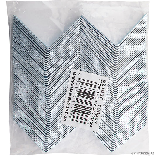 Bulk Pack of 100 - 2" Zinc Plated Corner Braces for Sturdy Structural Support