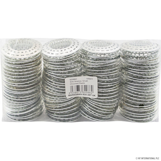 Lot de 100 petits passoires d'évier en plastique chromé - Filtres de vidange de cuisine en vrac pour un drainage efficace