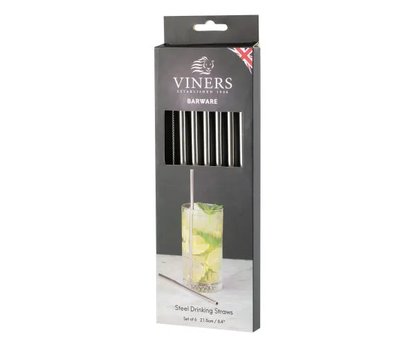 Viners Barware – Coffret cadeau de 6 pailles longues en acier inoxydable