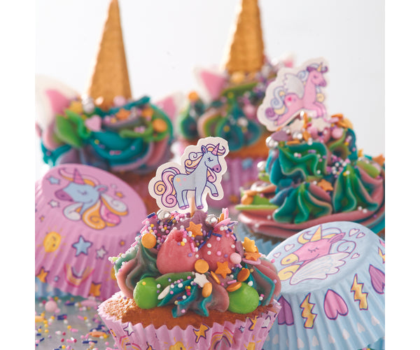 Lot de 48 caissettes et décorations pour cupcakes Licorne magique