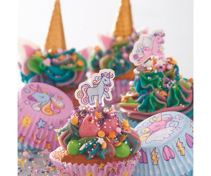 Lot de 48 caissettes et décorations pour cupcakes Licorne magique