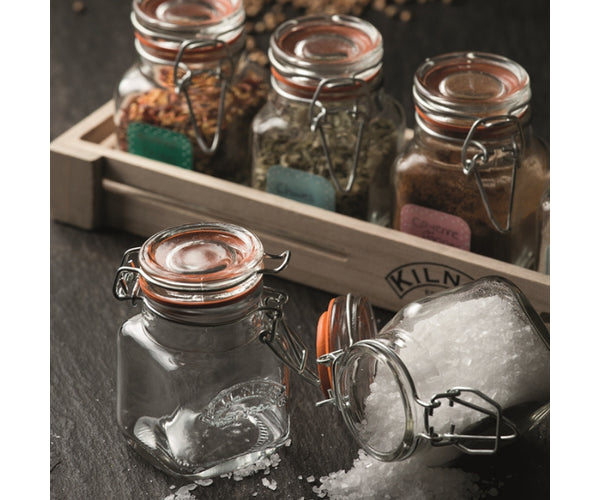 Lot de pots à épices en verre avec couvercle à clip – Organisez votre cuisine avec style.