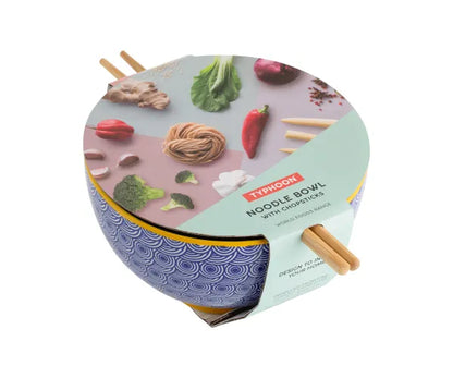 Le bol à nouilles de 16 cm Exquisite World Foods avec baguettes – Idéal pour la cuisine internationale.