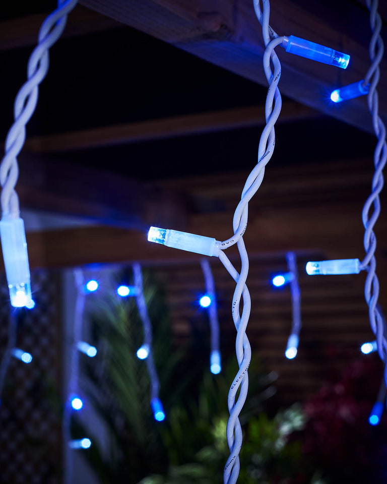 Guirlande Lumineuse Noël Glaçons Extérieur 10M - Lumières Féériques à Brancher Blanc Froid & Bleu Connectables Étanche LED Glaçons Lumineux Alimentation Secteur avec 8 Modes & Télécommande Minuteur pour Fenêtre Jardin Fête