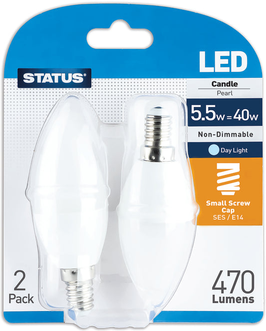 5.5W = 40W = LED - Bougie - Culot E14 - Opale - Lumière du Jour - Lot de 2