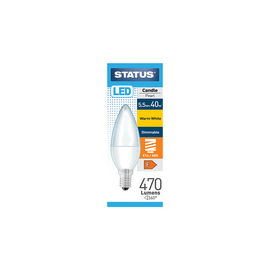 5,5W = 40W = 470 lumens - LED dimmable - Flamme - E14 - PA - Perle - Blanc chaud - 1 pce
