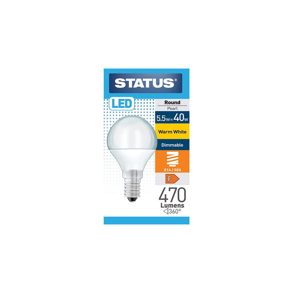 5,5W = 40W = 470 lumens - LED dimmable - Ronde - E14 - PA - Opale - Blanc chaud - Boîte de 1