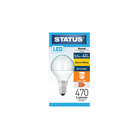 5,5W = 40W = 470 lumens - LED dimmable - Ronde - E14 - PA - Opale - Blanc chaud - Boîte de 1