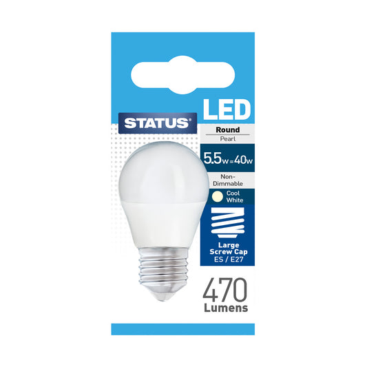 5.5w = 40w = 470 lumens- LED - Round - ES - PA - Pearl - Cool White - 1 pk