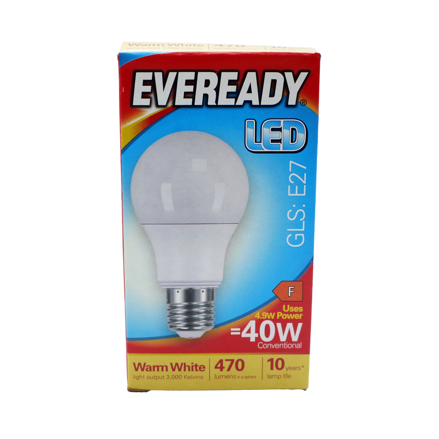 EVEREADY LED GLS E27 4.9w=40w WARM WHITE 470LM