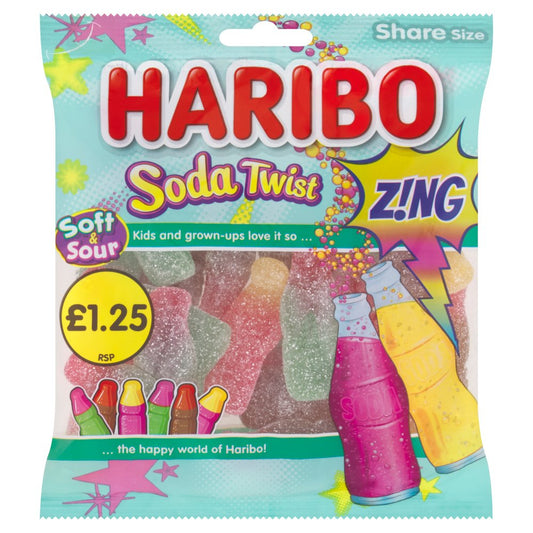 HARIBO Soda Twist Zing Fizzy Jelly Sweets Sharing Bag 160g