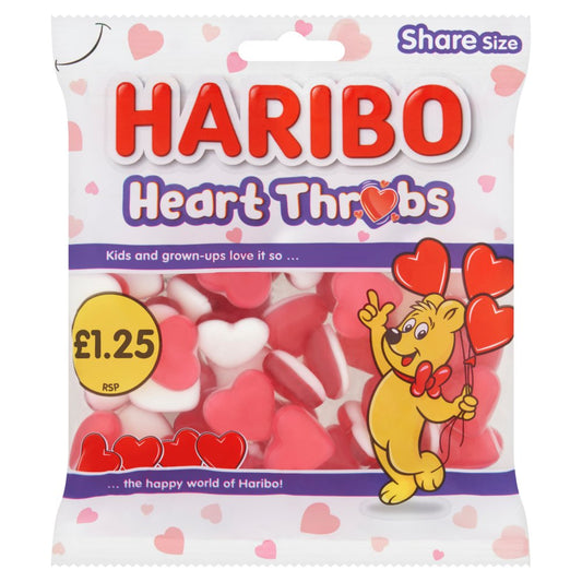 HARIBO Heart Throbs Strawberry Fruit Flavour Jelly & Foam Sweets Sharing Bag 140g