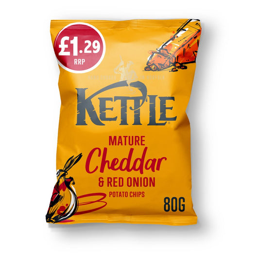 Kettle Mature Cheddar &Red Onion Potato chips 80g