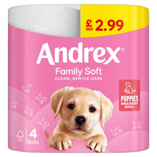 Papier toilette Andrex Family Soft 4 rouleaux standard £2.99 PMP