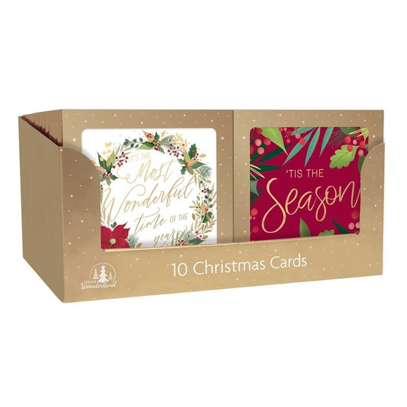 Lot de 10 cartes de Noël carrées – Couronne