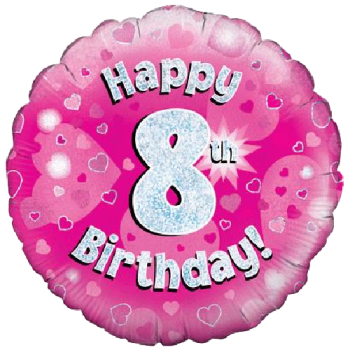 Oaktree 18inch Happy 8th Birthday Pink Holographic Balloon