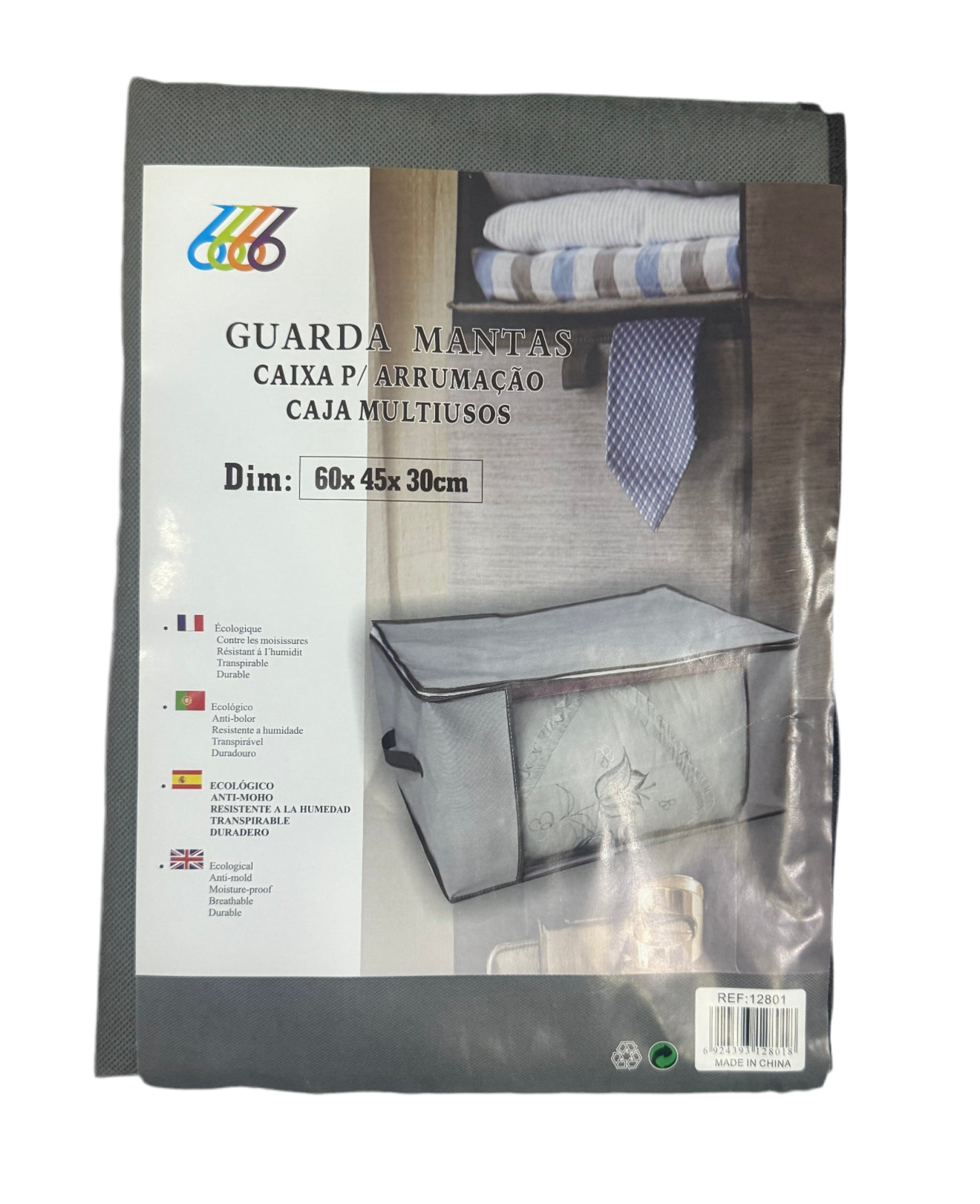 Sacs de rangement zippés Basics en tissu pour sous lit, Gris 60x45x30cm