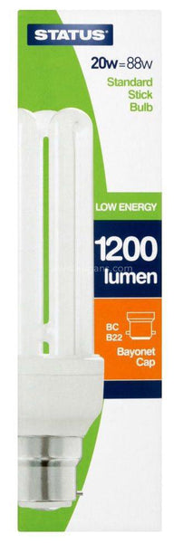 20 Watt Large Edison Screw Cap Low Energy T3 Stick CFL Bulb, White