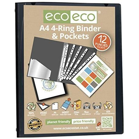 Presentation 4 Ring Binder with 12 Multi Punched Pockets Black