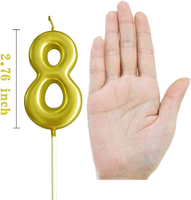 GOLD NUMBERS BIRTHDAY CANDLES NUMBER 8