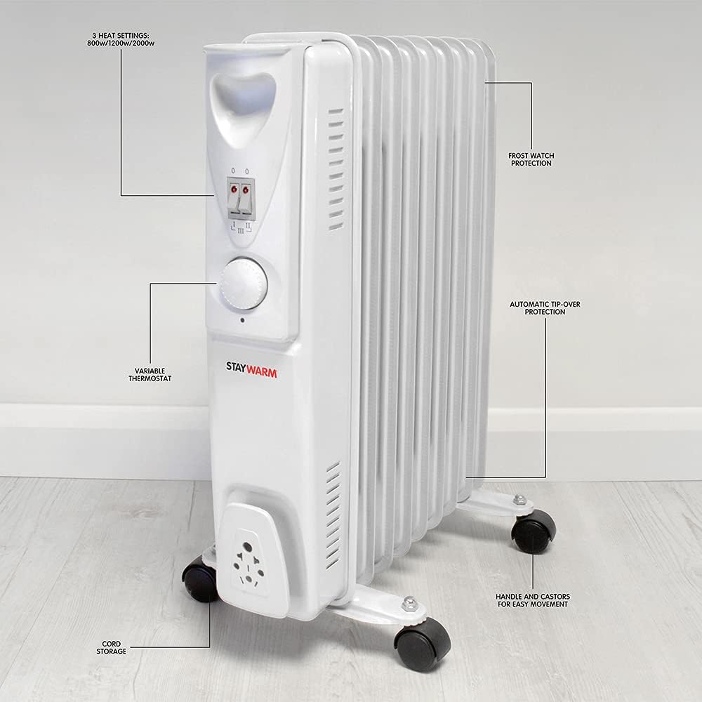 Radiateur à bain d'huile 9 éléments StayWarm 2000W - Gris