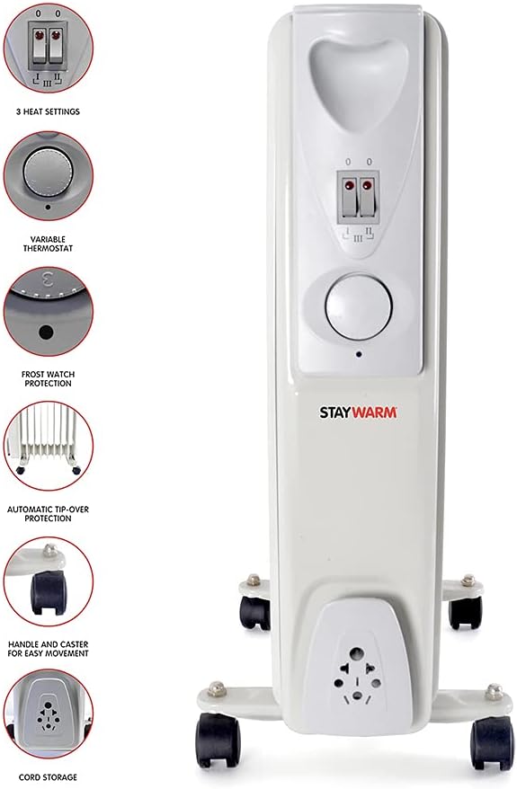 Radiateur à bain d'huile 9 éléments StayWarm 2000W - Gris