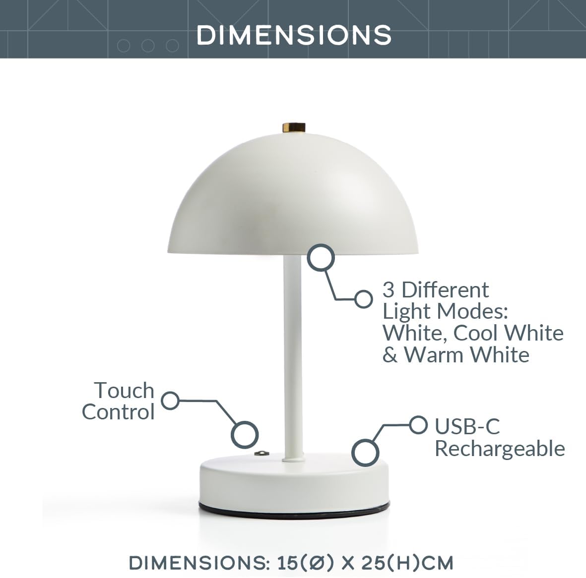 25cm Metal Mushroom Table Lamp - White