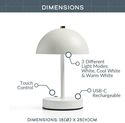 25cm Metal Mushroom Table Lamp - White